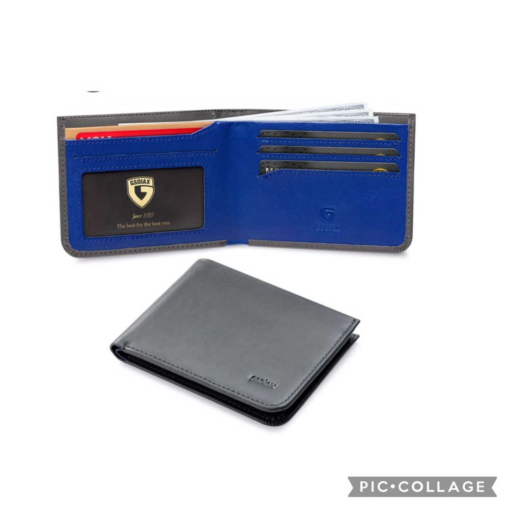GSOIAX SLIM WALLET GENUINE LEATHER CARBON FIBER RFID BLOCKING BIFOLD WALLET
